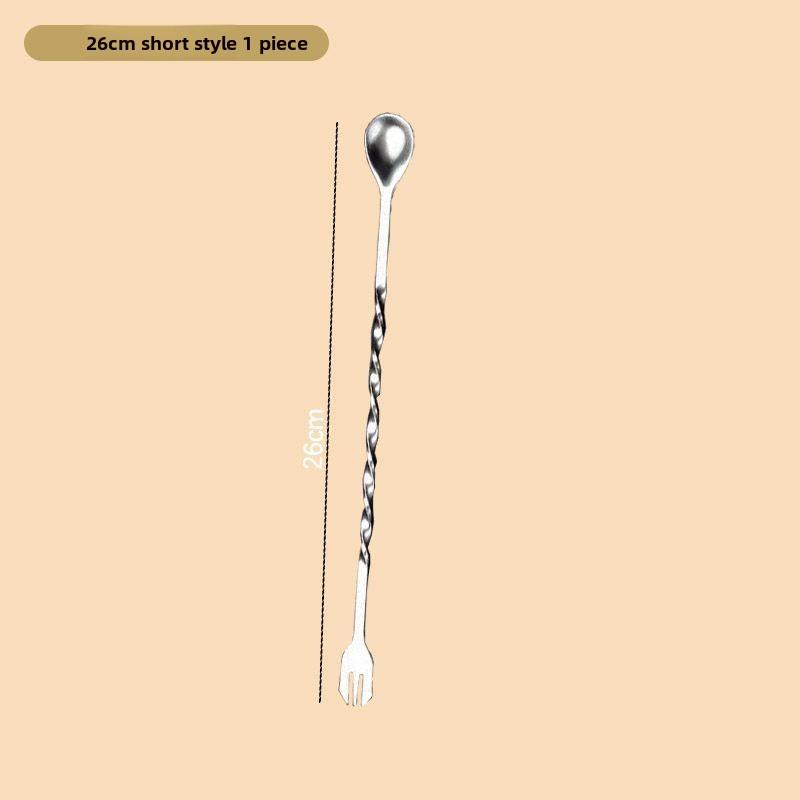 

304 Stainless Steel Bar Spoon, Cocktail Bar, Mixing Spoon, Milk Tea Stirring Spoon, Double-ended Bar Spoon, Bar Spoon Fork Spoon [410] Natural color 26cm