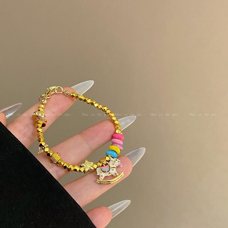 Colorful Cartoon Enamel Drip Oil Carousel Pendant Necklace And Bracelet For Kids