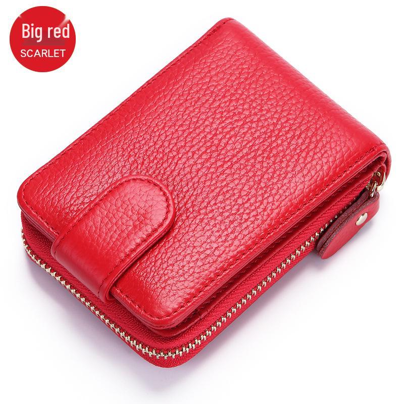 RFID Anti-Theft Cowhide Accordion Card & ID Holder with Zipper