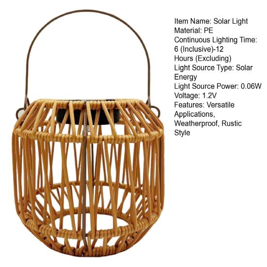 Solar Lantern with Top Handle Outdoor Hanging Rattan Lantern Weatherproof Bohemian Solar Light for Garden Balcony Patio Decoration