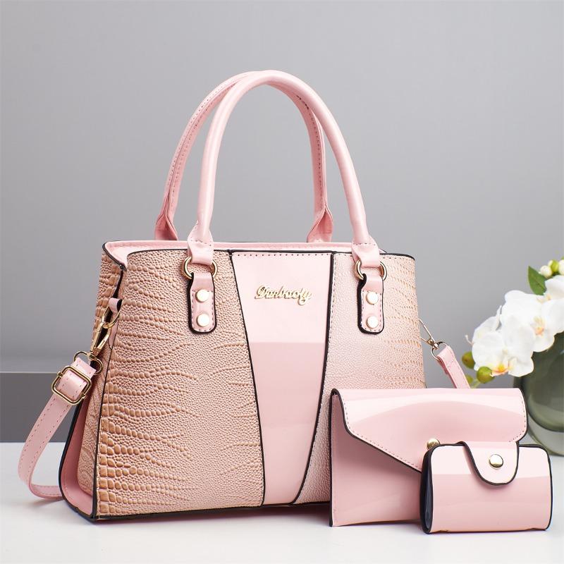 Mother and Child Bag Three-piece Handbag Crocodile Pattern Shoulder Messenger Bag Autumn and Winter Large Capacity Women's Mother Practical