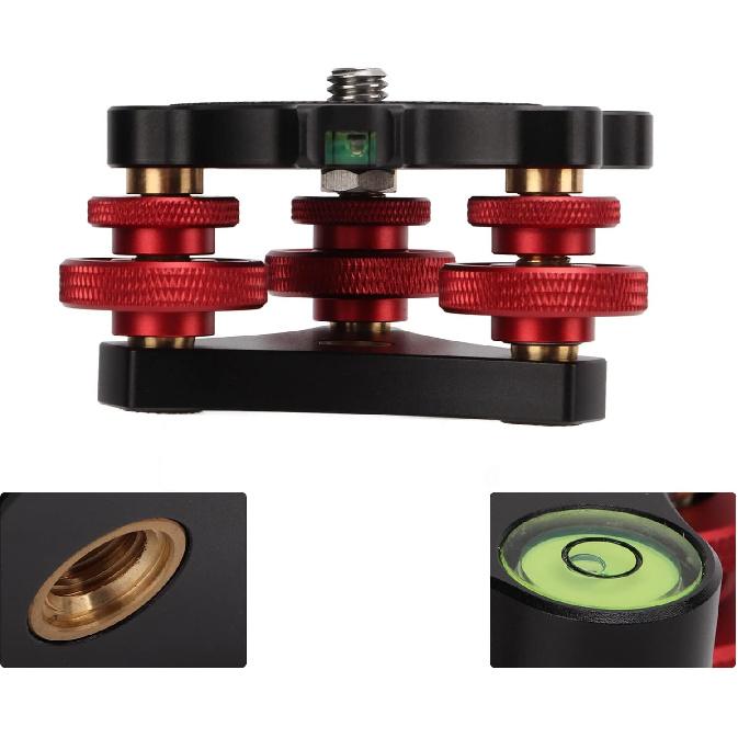 Tripod Head Leveling Base Camera Leveler, Triple Wheel Leveler Bubble Black LP-64 Leveling Base, 3/8” Thread, -5° Angle Adjustment for SLR Camera