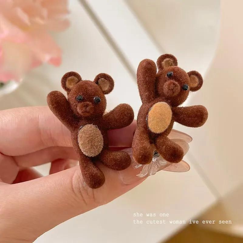 1PC Cute Waving Little Velvet Bear Hairpin Delicate Compact Duckbill Clip for Bangs And Side Hair Accessory