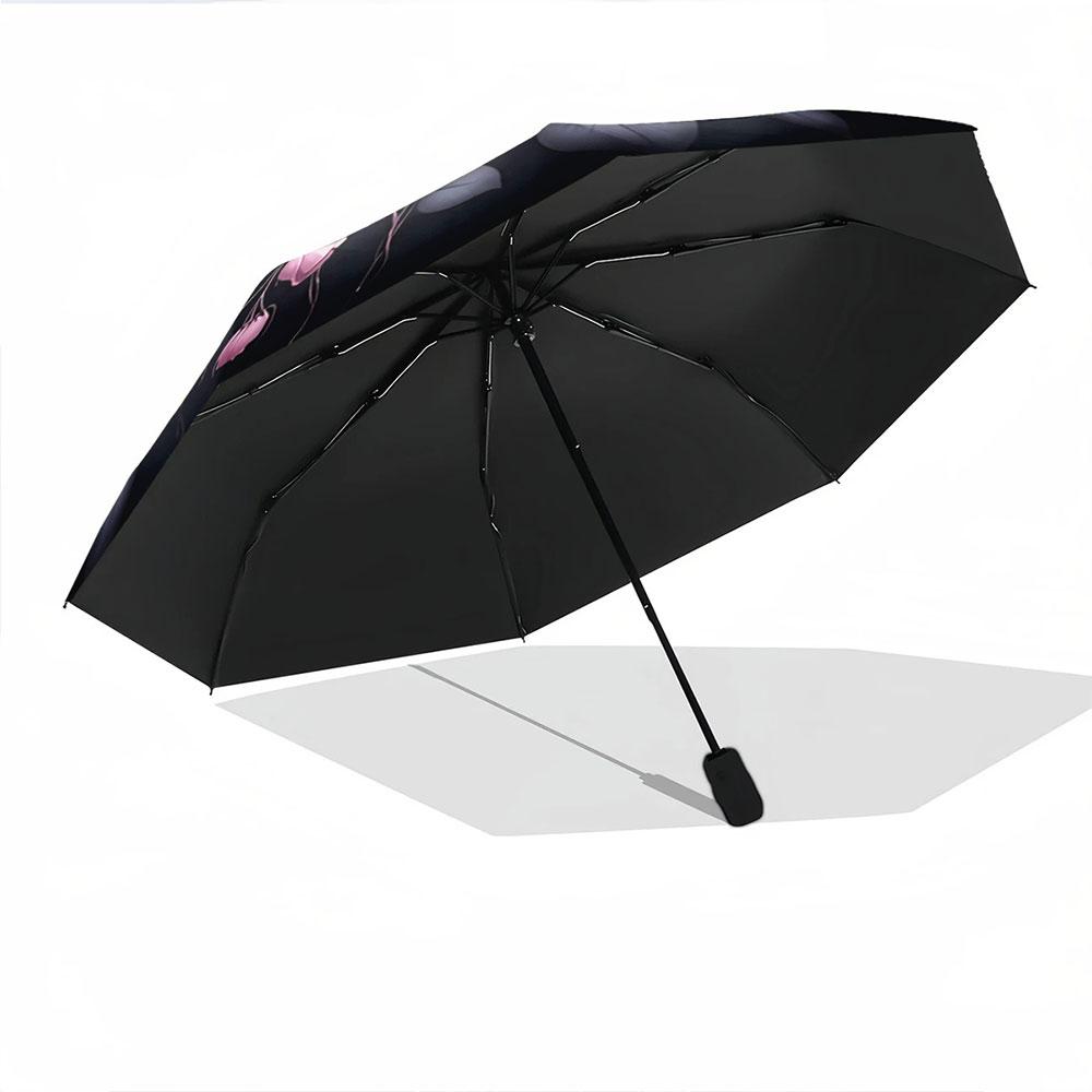 Modern Round Pink Rose Dark Pink Umbrella with Pattern Design
