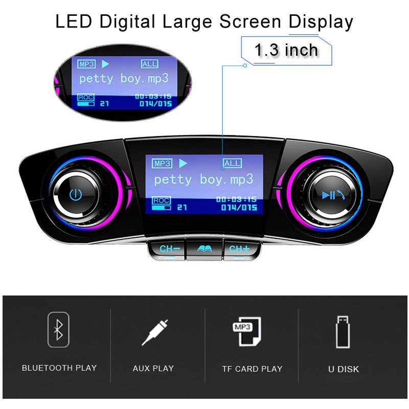 

JINSERTA FM Transmitter Aux Modulator Bluetooth 5.0 Handsfree Car Kit Car Audio MP3 Player w/ Smart Charge Dual USB Car Charger