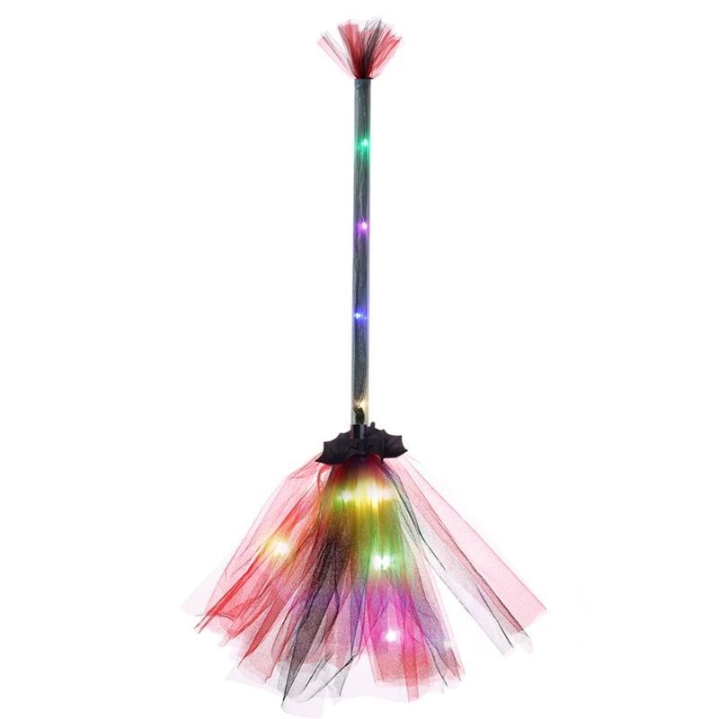 Halloween Party Lighted Witch Broom Plastic Broomsticks Kid Broom Props for Halloween Cosplay Decoration