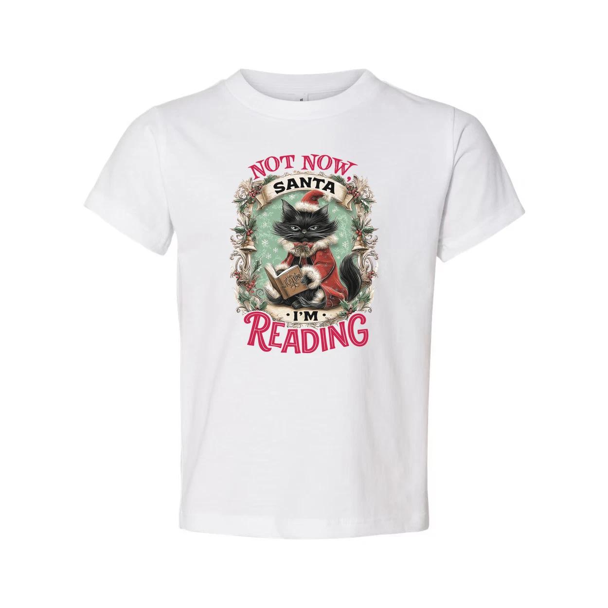 

Not Now Santa I Am Reading Cat Graphic Christmas T Shirt Unisex Holiday Gift Tee 2XL