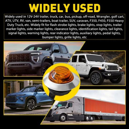 3/4" LED Strobe+Steady Round Side Clearance Warning Light Amber Dual Modes 10PCS