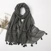 Korean Autumn and Winter Long Thickened Cotton Solid Color Lace Scarf Elegant Tassel Cotton Linen Decorative Scarf