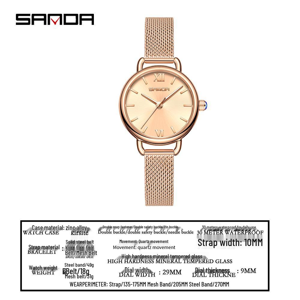 Sanda Women's Retro Roman Numeral Quartz Watch - Fashionable, Simple, and Waterproof
