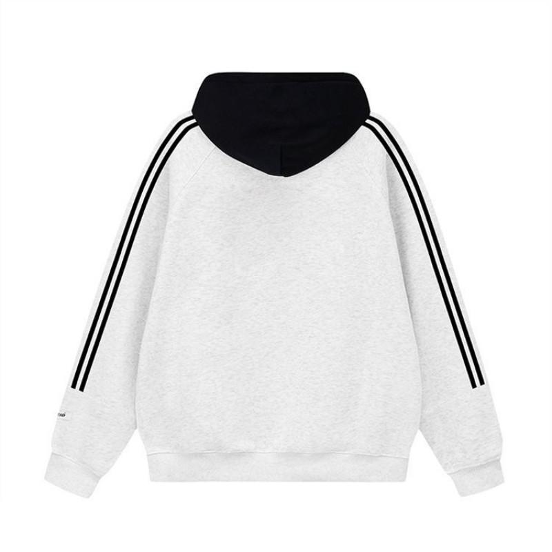 American Style Heavyweight 420g Striped Hooded Zip Sweatshirt Jacket Fleece Lined Color Block Streetwear Women