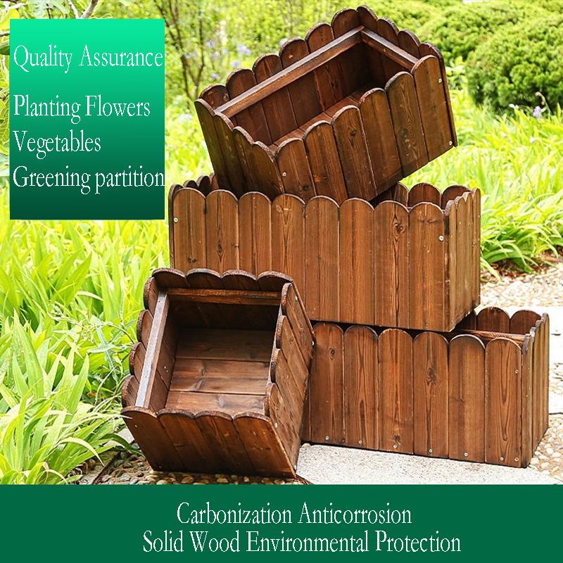 Anticorrosive Wooden Flower Box Rectangular Flower Pot Balcony Vegetable Pot Carbonized Solid Wood Planting Box Flower Groove
