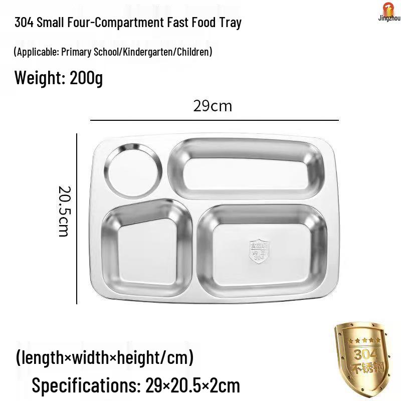 Jingzhou 304 Stainless Steel Multi-Compartment Meal Trays (10-Pack)