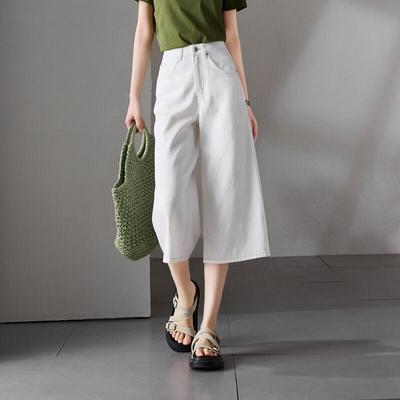 SOFSIL Women's White Denim Wide-Leg Cropped Pants