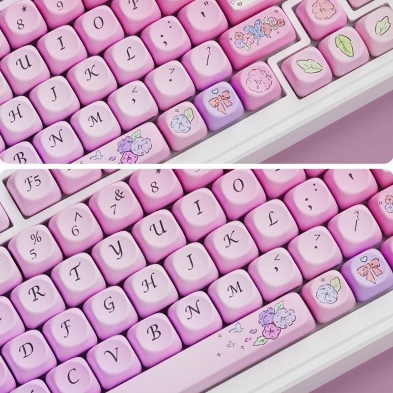 Ergonomic OQO Height Keycap Pink Flower Keycaps for Mechanical Keyboards and Gaming Setting Personalizing 127pcs