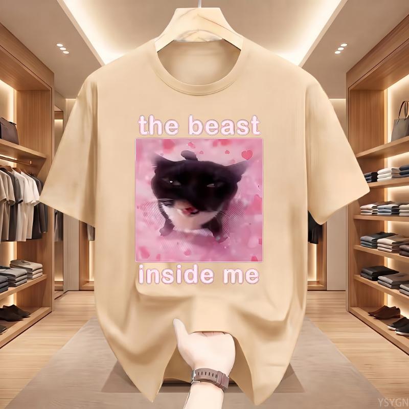 The Beast Inside Me Cat Funny T Shirts Men Cat T-shirt Round Neck Short Sleeve Trendy Tee Shirt T Shirt