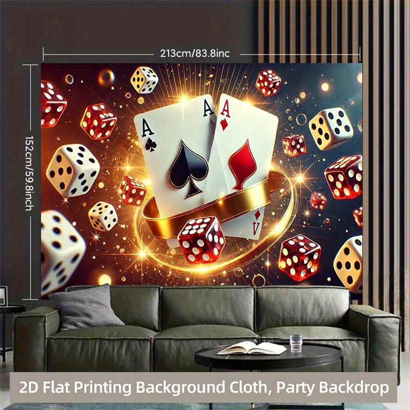 1 piece of 2D background fabric playing cards and dice floating randomly in the air polyester background fabric