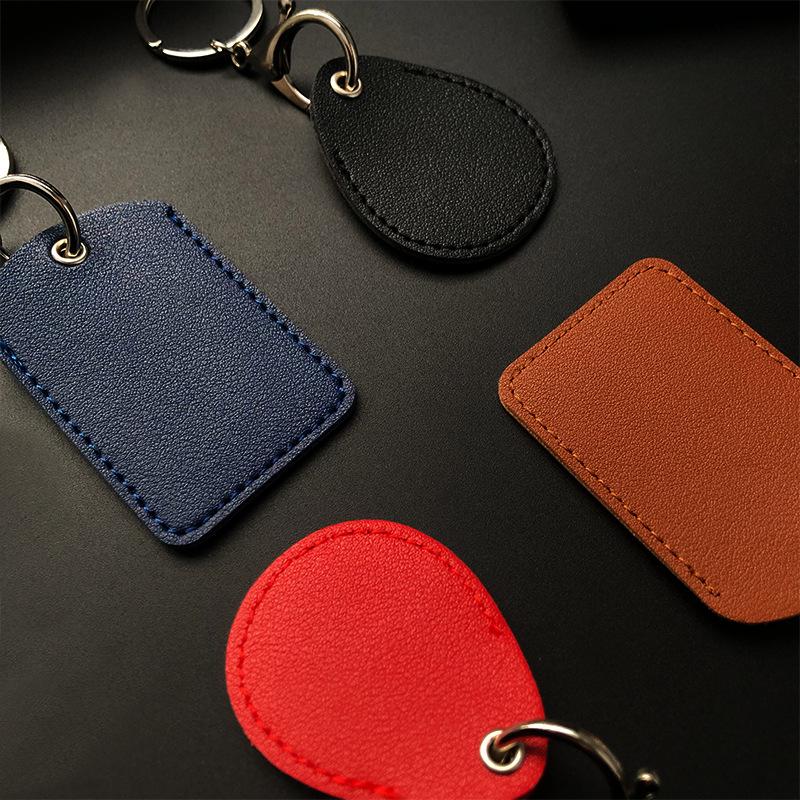 Access Card Case Leather Card Holder Keychain Key Ring Door Lock Access Tags ID Case Keychain Access Card Bag