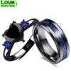 Popular Couple Romantic Couple Finger Ring Voguish Anniversary Bridal Wedding Occasion Black Heart Cubic Zirconia Finger Ring Fashionable Jewelry Set