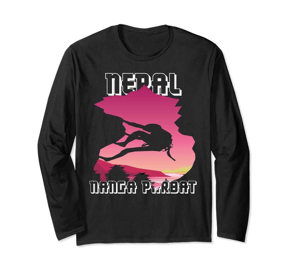 Mountaineer Nanga Parbat Mountain Climber Hiking Nepal Trail Long Sleeve T-Shirt