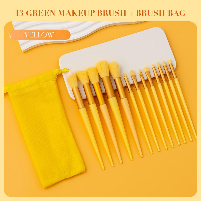 

Набор из 13 кистей для макияжа, портативные, с мягким ворсом, кисть для пудры, кисть для теней, полный набор инструментов для макияжа жёлтый