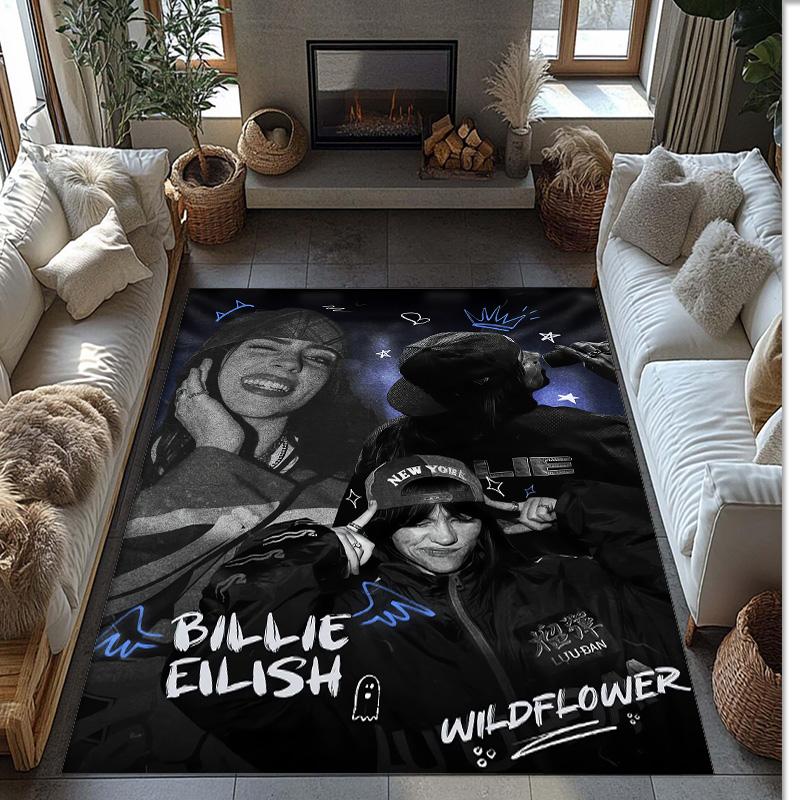 Soft Crystal Velvet Floor Rug,Billie Eilish Anti Slip Decorative Carpet, Plush Area Mat For Indoor Home Decoration