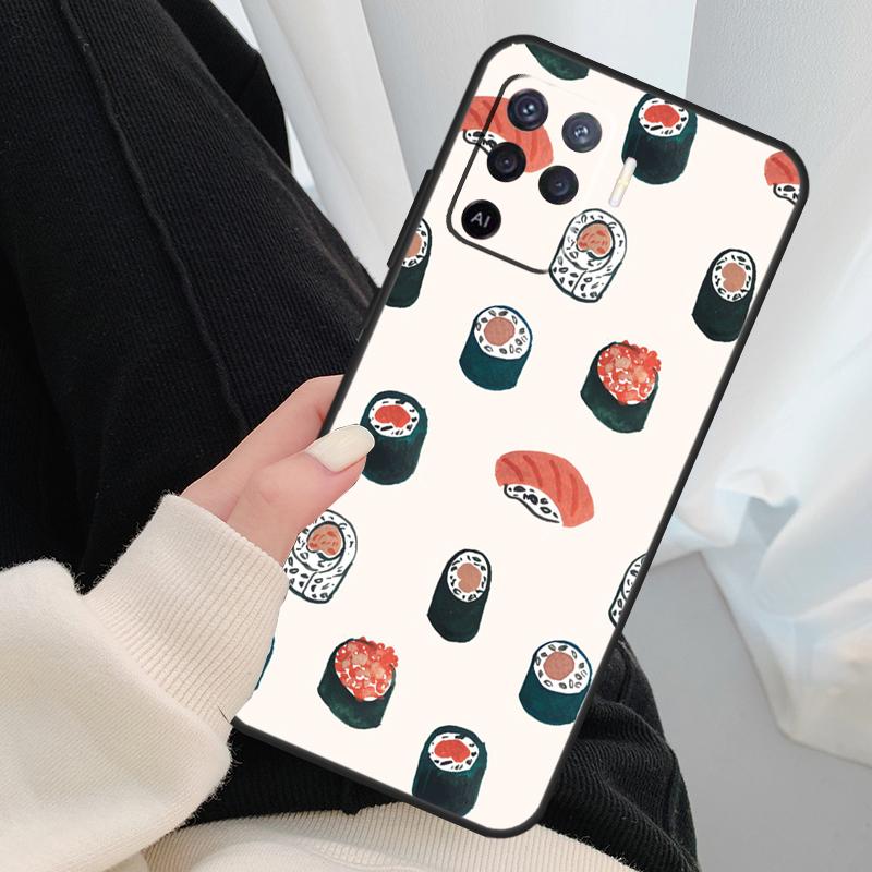 Kawaii Sushi Pattern Case For Oppo A54 A74 A94 A18 A57 A17 A77 A38 A58 A78 A98 A80 A60 A40 A96 A76 A16 A15 A5 Pro