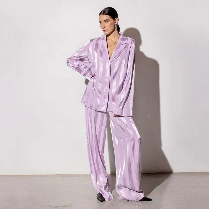 New Arrival Fashion Style Stripes Shirt Pants Suit Homewear Striped Shirt Trousers Suit