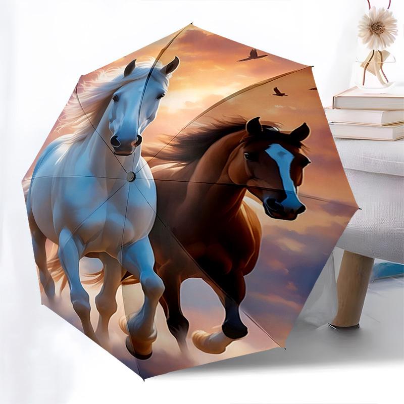 Horses Sky Automatic Folding umbrella Compact 8 rib Design, Unique Style, Suitable for Everyday Outdoor Use, Perfect Gift for Friends and Fa