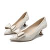 2025 New French High Heels Women's Thin Heels Spring and Autumn Shallow Mouth Bow Pointed Women's Single Shoes Temperament Small Heels