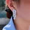 Grid Temperament Full Of Zircon Flower Earrings Bridal Dinner Dress Temperament Luxury Full Of Diamond Earrings