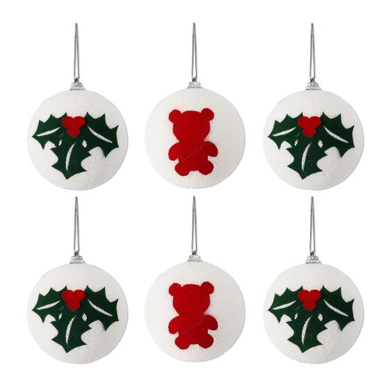 Christmas Ball Ornaments White Foam Balls with Leaf/Bear Pattern Xmas Tree Hanging Ornaments for Holiday Home Tree Decor