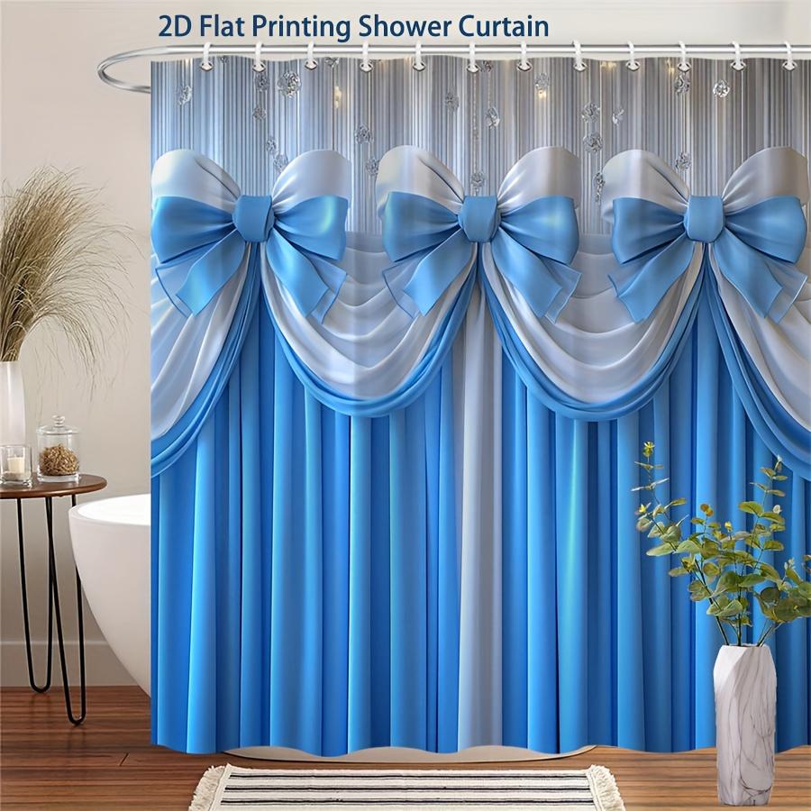 

Blue White Draped Fabric Shower Curtain - Elegant Fairy Lights Bows Design - Modern Bathroom Home Decor Art Bath Curtain W60H190(CM)-1 Pcs