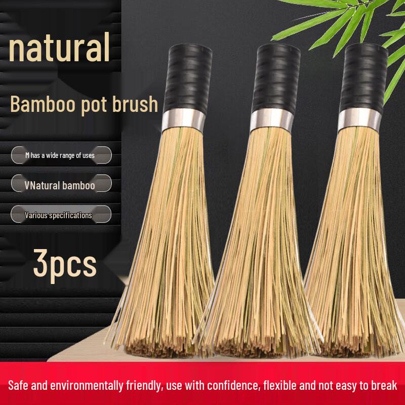 Natural Bamboo Pot and Stove Cleaning Brushes (3-Pack)