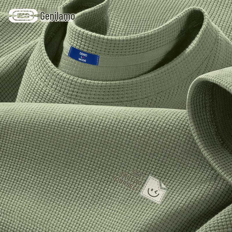 

GENIOLAMODE Men s Waffle Texture Short Sleeve T-Shirt M