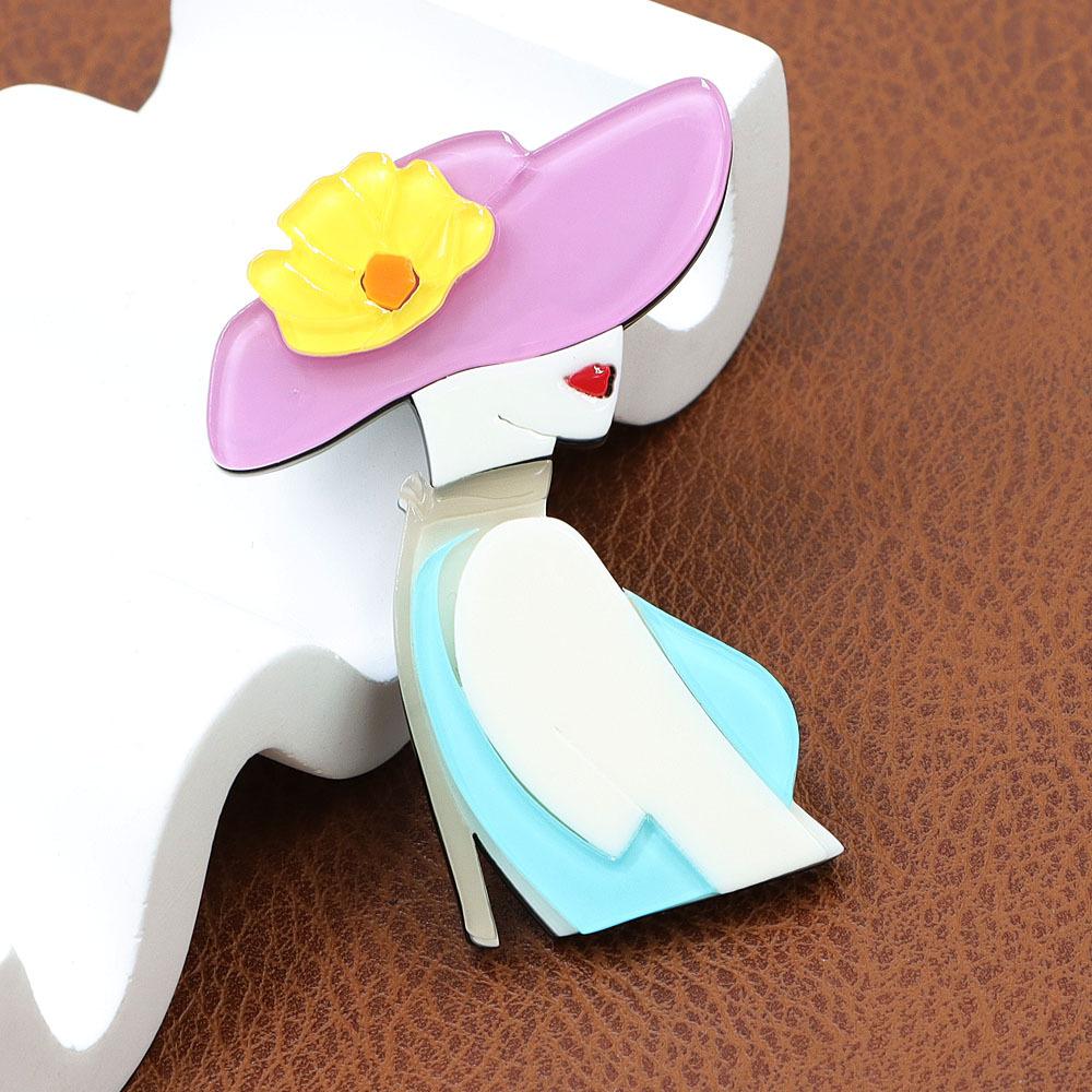 Acrylic Sheet Summer Pink Light Blue Girl Shaped Brooch Personalized Women's Brooches