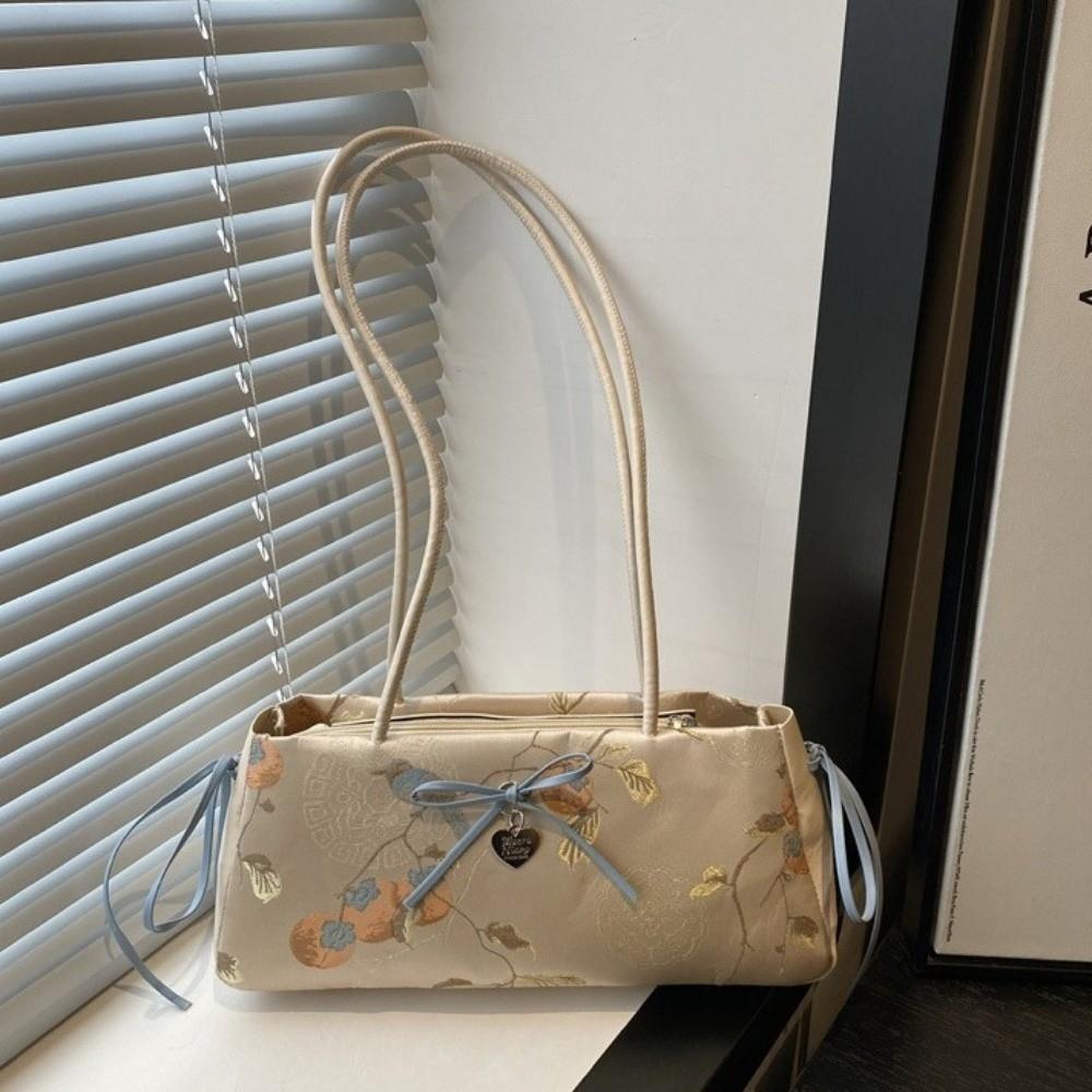 Cloth Bow Shoulder Bag Flower Underarm Bags All-match French Stick Handbag  Girls