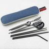 9pcs/Set Travel Cutlery Set Portable Gold Dinnerware Set Stainless Steel Tableware Set With Metal Straw Brush Chopsticks Bag