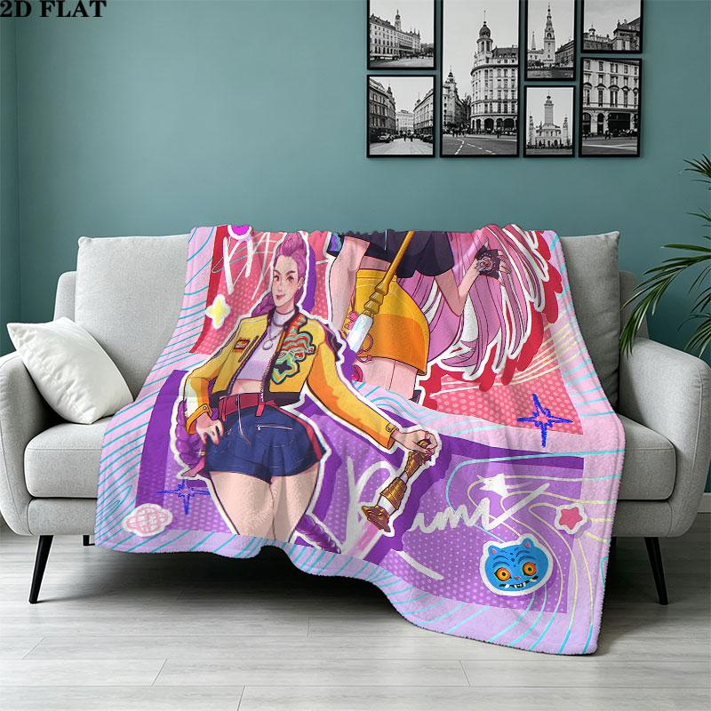 1PC Kpop Demon Hunters Patterned Flannel Blanket Suitable For All Seasons For Home Decor Warmth And Comfort Gifts Holiday Present