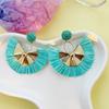 Bohemian Fan-shaped Tassel Earrings: Retro Handmade Raffia Studs for Women