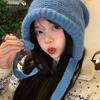 Winter hat, scarf, and hat in one, knitted woolen hat for winter warmth, ear protection, fleece-lined, outdoor windproof knitted hat