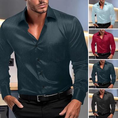 Camisa de vestir brillante para hombre con cuello de solapa, botones, manga larga, formal para fiesta de graduación, citas, boda