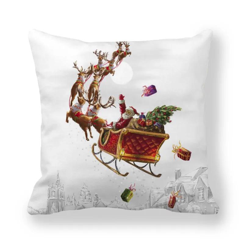 Merry Christmas  Decorations Printed Cushion Cover Home Living Room Sofa Decoration Square Pillowcase