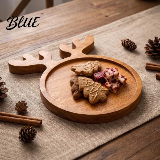 Natürliches Holz Snack-Organizer Weihnachtsbaum und Elch Serviertablett, Langlebige unterteilte dekorative Nuss-Fruchtschale Speiseplatte, Geschirr für