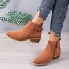 Women's 2024 Suede Pointed Belt Buckle Thick Heel Short Boots - Large Size