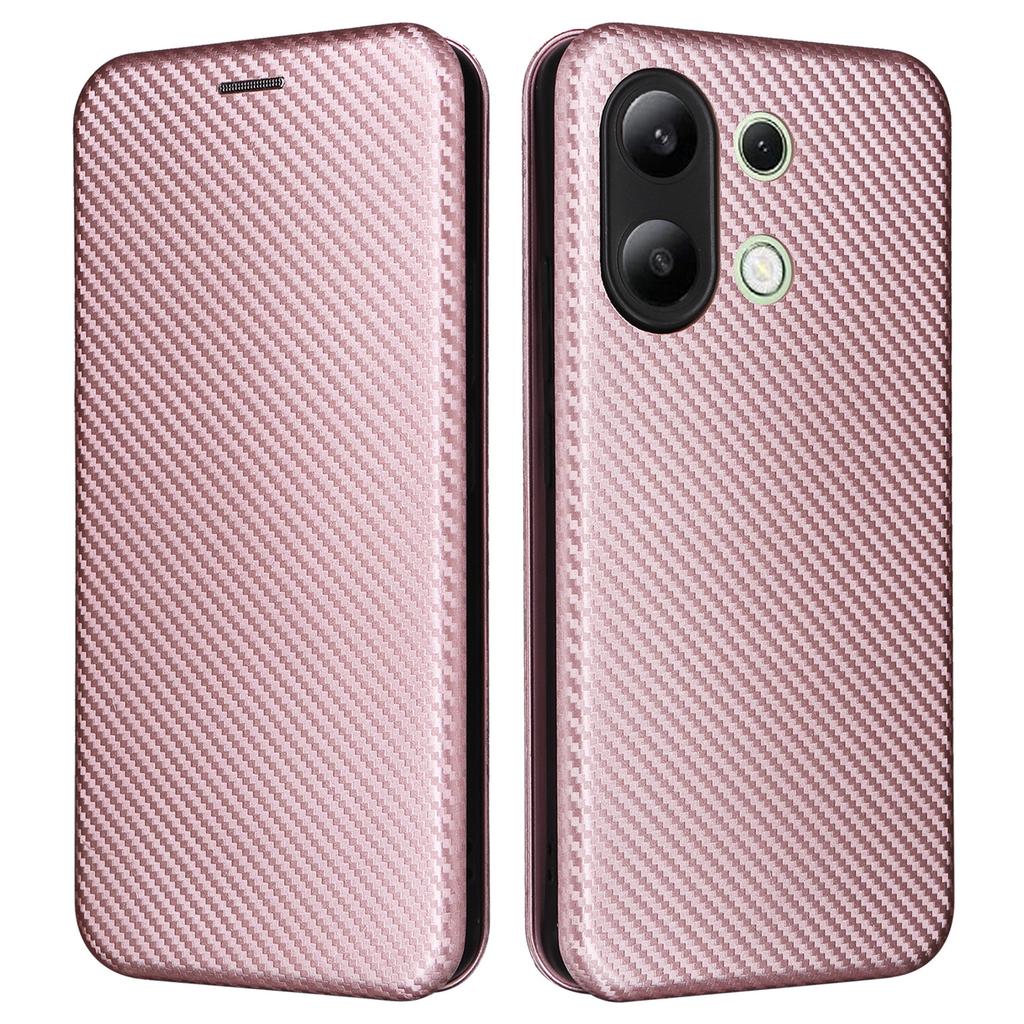 For Xiaomi Redmi Note 13 4G Leather Case Carbon Fiber Texture Phone Cover Magnetic Shock Absorbing