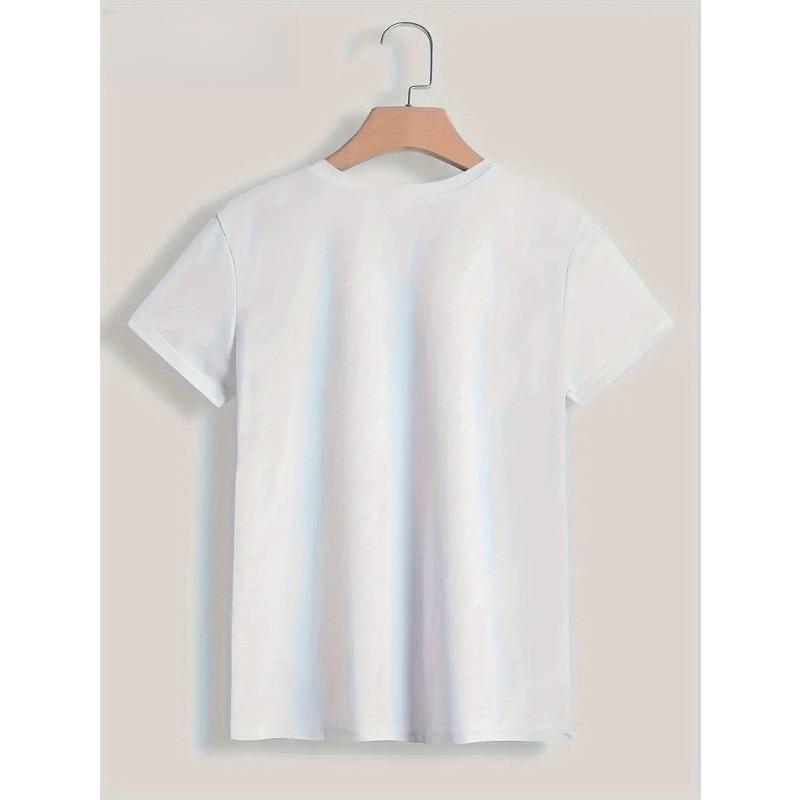 European Size Women's Plus Size T-Shirt - White Background with Leopard Print, Plaid & Glitter Hearts - Casual Everyday Fall/Spring/Summer