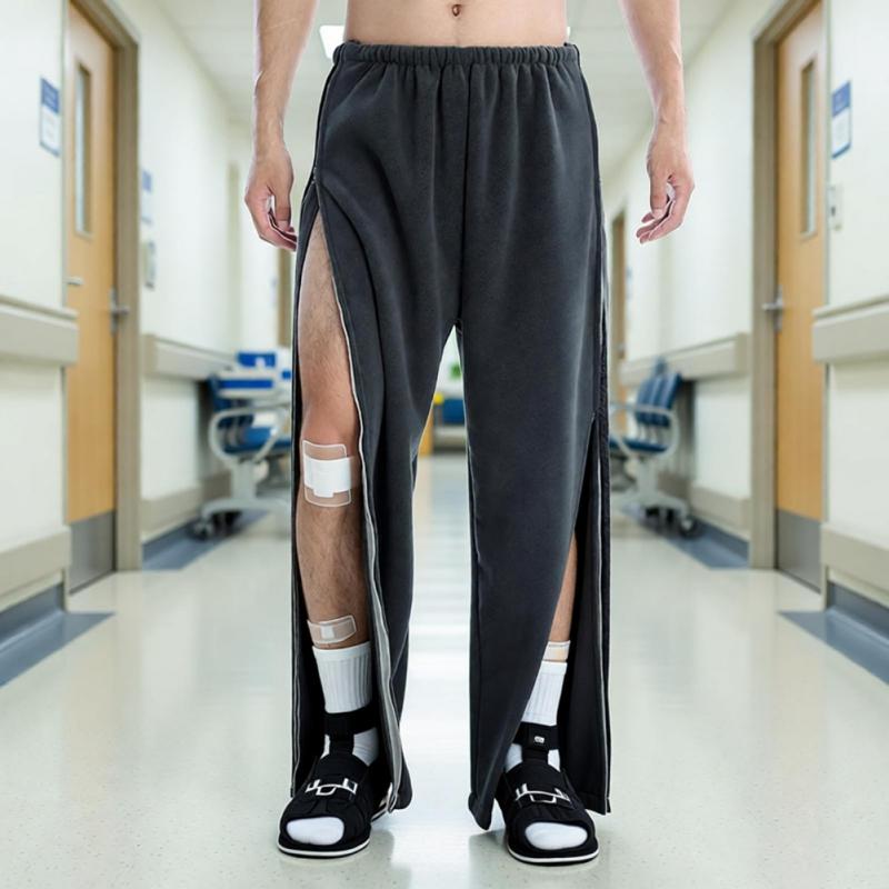 Herren-Vollreißverschluss Patientenpflegehose Fleecefutter Postoperative Einfach An-/Ausziehen Pflegehose