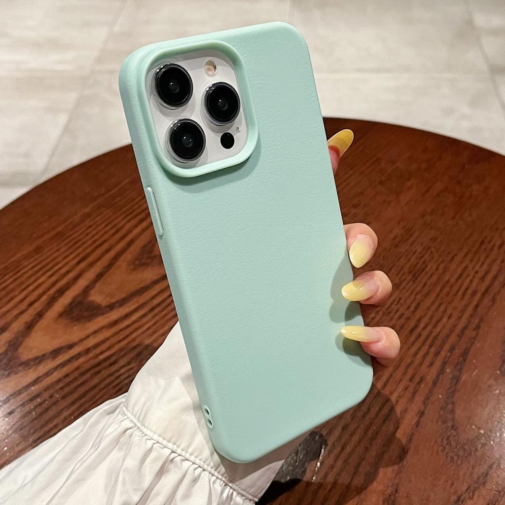 Niche High End Sense Suitable for IPhone17promax Solid Color Leather Pattern Apple 16 Mobile Phone Case 13 12 Soft Shell 11