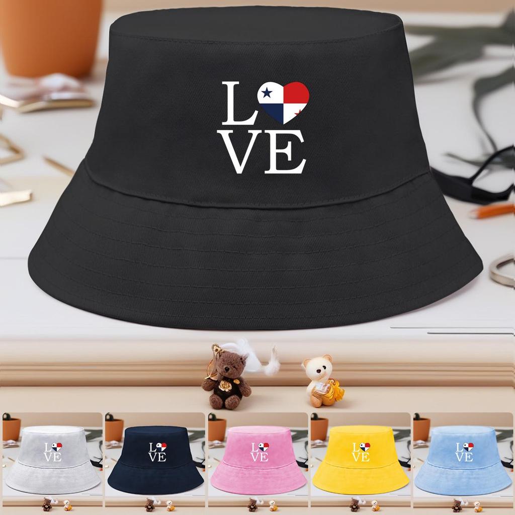 LOVE" Panama Flag Print Bucket Hat , Patriotic Men's Hat Reversible Fashion Beach Fishing Cap